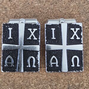 Vintage CREED Sterling Silver Religious Cufflinks Cross Alpha Omega I X Patented